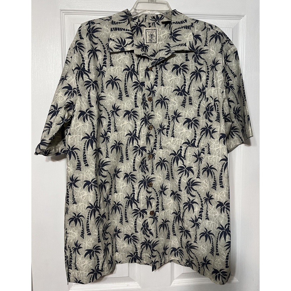 Roundtree Yorke Mens Hawaiian Shirt Size L Palm Tree‎ Short Sleeve Aloha Cruise